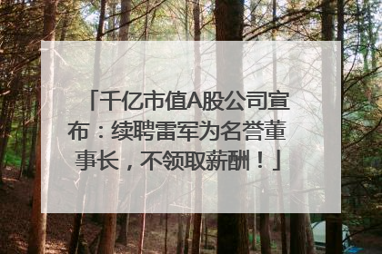 千亿市值A股公司宣布：续聘雷军为名誉董事长，不领取薪酬！