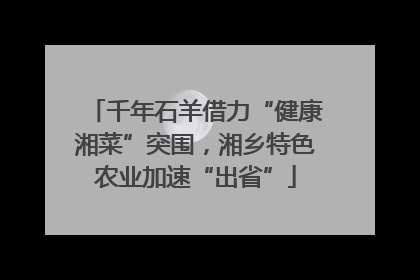 千年石羊借力“健康湘菜”突围，湘乡特色农业加速“出省”